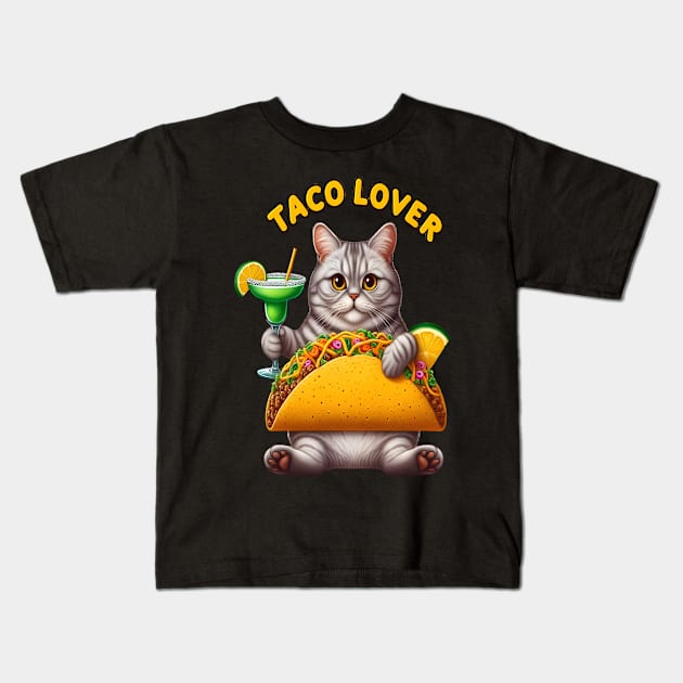 Feline Fiesta With Taco and Drink Kids T-Shirt by coollooks